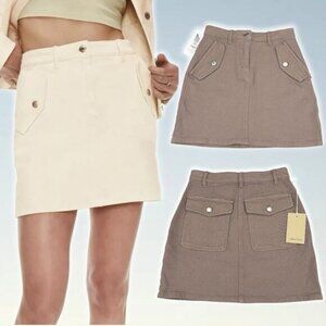 NWT WILFRED FREE Aritzia Moment High Waisted A-Line Mini Skirt 00 GD Deep Taupe